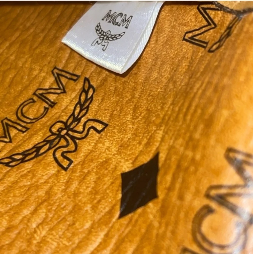 MCM Visetos Brown cognac Logo Tote Bag signature coated canvas with leather trim - Picture 9 of 12